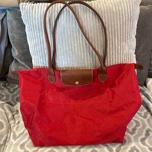 Longchamp Red and Brown Tote Bag